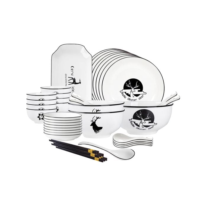 SOGA White Antler Printed Ceramic Dinnerware 28 pce