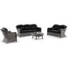Plantation Outdoor Wicker 3+2+1+1 Seater Lounge Set Brushed Grey With Coffee Table & Denim Cushions