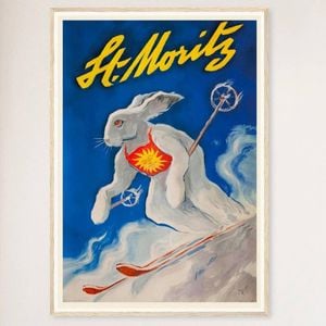 Galrie Vintage St Moritz Switzerland Ski Bunny Poster for Home Decor, Wood Frame, A1 60 x 84cm (23 x 33inch)