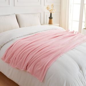 LINENOVA Flannel Fleece Blanket Cozy Soft Twin Size Blanket-Pink