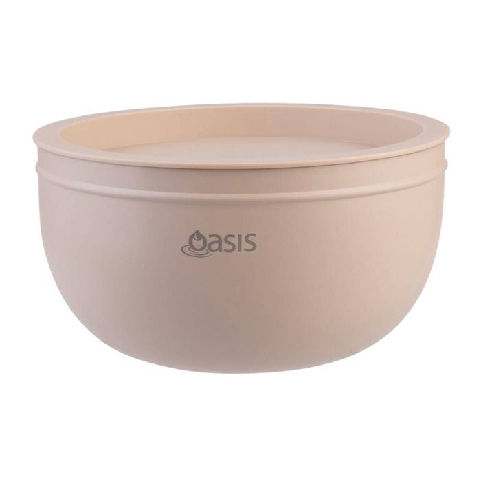 Oasis Stainless Steel Double Wall Salad Bowl with Lid 2.8L - Oat