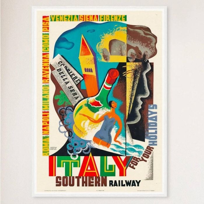Galrie Holiday Southern Railway Vintage Italy Travel Poster for Home Decor, White Frame, A0 84 x 119cm (33 x 47inch)
