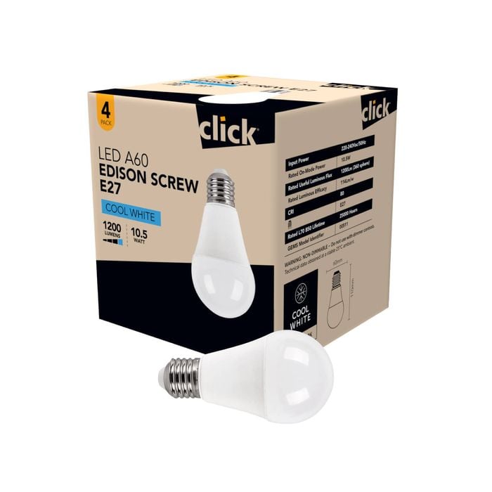 Click A60 ES LED 1250lm Cool White 10.5W Globe - 4 Pack