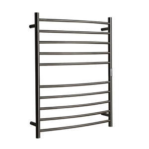 Hotwire 130W 900 x 700mm Brushed Nickel 10 Bar Curved Round Heated Towel Rail with Timer