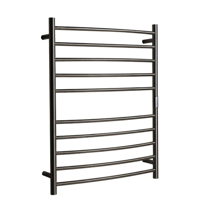 Hotwire 130W 900 x 700mm Brushed Nickel 10 Bar Curved Round Heated Towel Rail with Timer