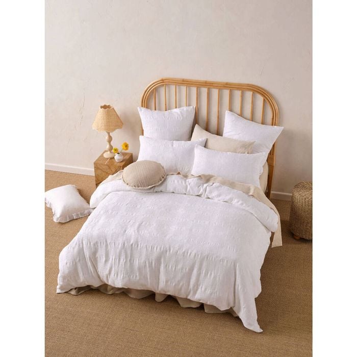 Linen House King Seren White Bedroom Quilt Cover Set