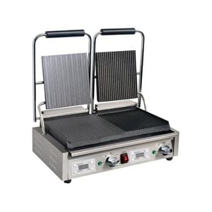 Apuro Double Contact Grill Flat / Ribbed Plates With Timer - Commercial Sandwich Presses (fc386-a)