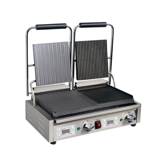 Apuro Double Contact Grill Flat / Ribbed Plates with Timer