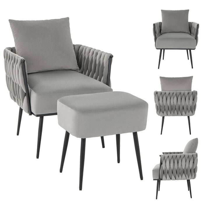 Costway Accent Armchair Ottoman Set-Grey