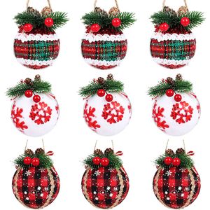 Catzon 9 Pcs Christmas Ball Ornaments 8CM with Pine Cones and Greenery for Xmas Party-Set 10