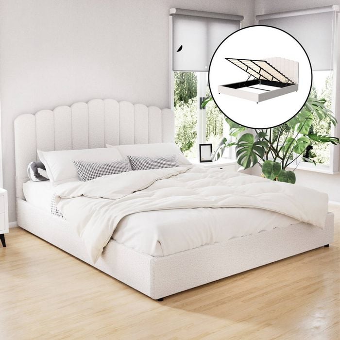 Artiss Boucle Bed Frame King Gas Lift Storage