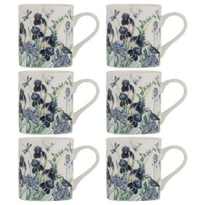 6PK Ashdene Iris Garden Fine Bone China Coffee/Tea Mug - White
