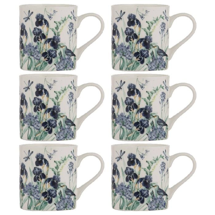 6PK Ashdene Iris Garden Fine Bone China Coffee/Tea Mug - White