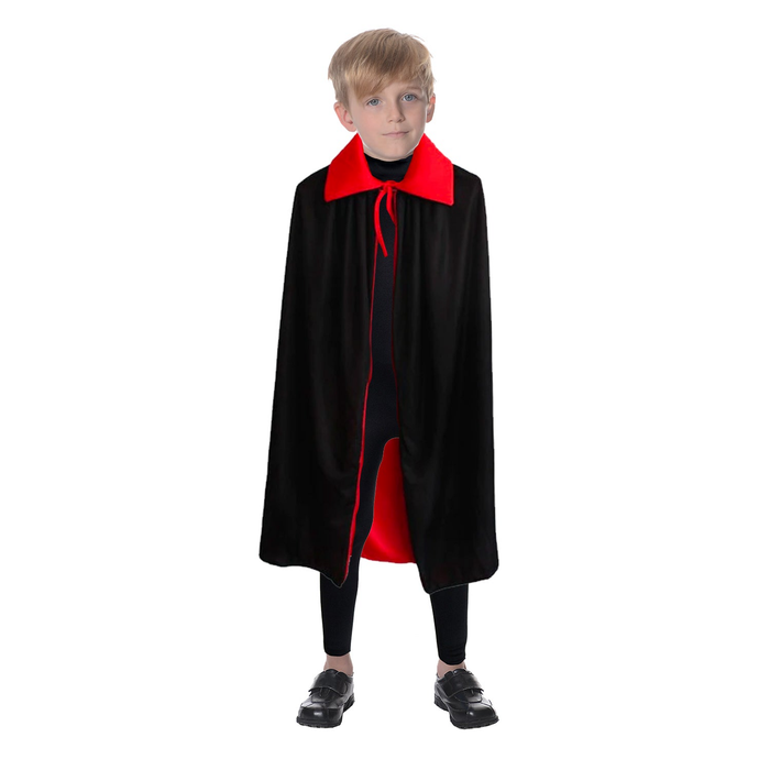Halloween Kids Fancy Cape Red Black Long Cloak Coat Witch Ghost Vampire Costume