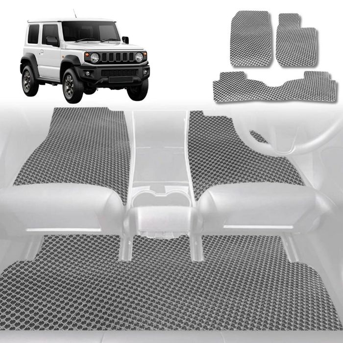 6D Diamond Car Floor Mats for Suzuki Jimny 1998-2018-Full Set-Grey-Outback GT