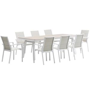 FurnitureOkay Marina-Capri 9-Piece Sintered Stone Outdoor Dining Setting - White