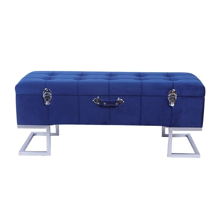 P&P Elegant Dark Blue Velvet Storage Ottoman with Silver Iron Base 105x40x42cm