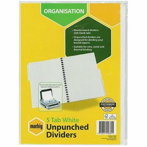 Marbig Unpunched Dividers A4 (White) (5 Tab)