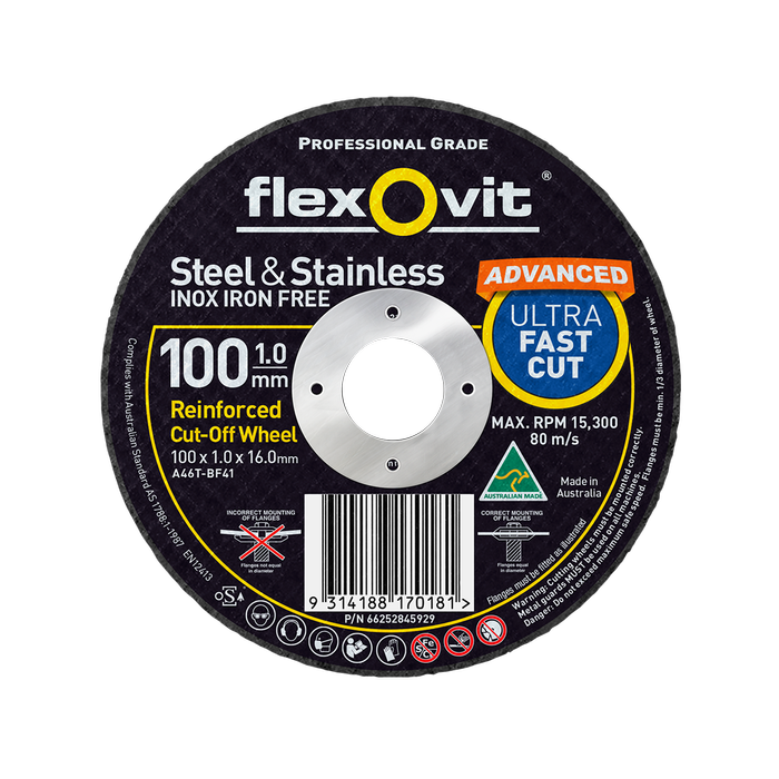 Flexovit 100 x 1.0 x 16.0mm Black Metal Cut Off Wheel