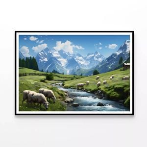 Sheeps Grazing On a Grassy Hill  Print 100% Australian Made 90x60cm  (Poster)