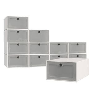 12-piece Shoe Organiser Set - Transparent Stackable Storage - White White