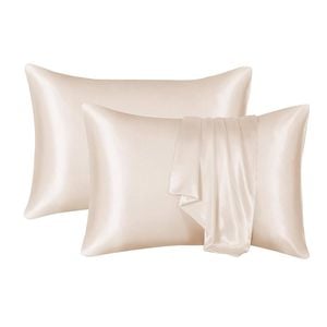 Catzon 2 Pcs Satin Pillowcases with Envelope Closure for Hair and Skin 51X66cm-Beige