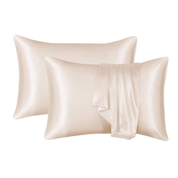 Catzon 2 Pcs Satin Pillowcases with Envelope Closure for Hair and Skin 51X66cm-Beige