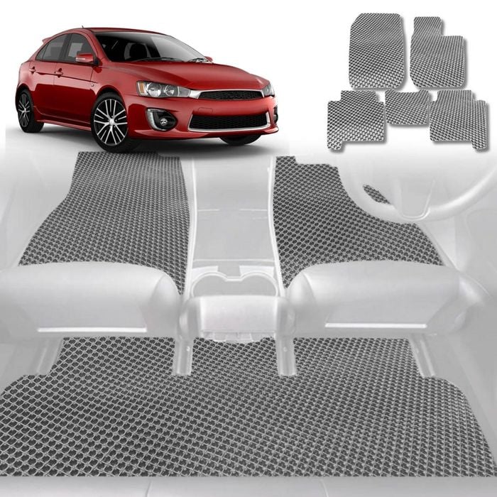 6D Diamond Car Floor Mats for Mitsubishi Lancer 2007-2017-Full Set-Grey-Outback GT