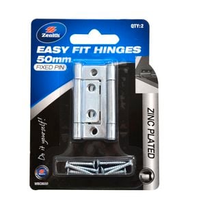 Zenith Easy Fit Hinge  50mm Zinc Plated Fixed Pin 2pk