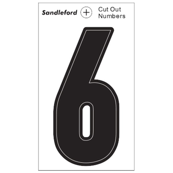 Sandleford Cut Out Numeral "6" 85mm Black Self Adhesive