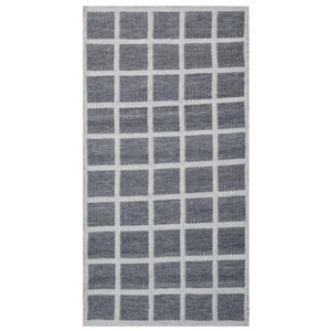 Handwoven Checkered Rug-Lattice 6388-Charcoal Ivory-80x150cm