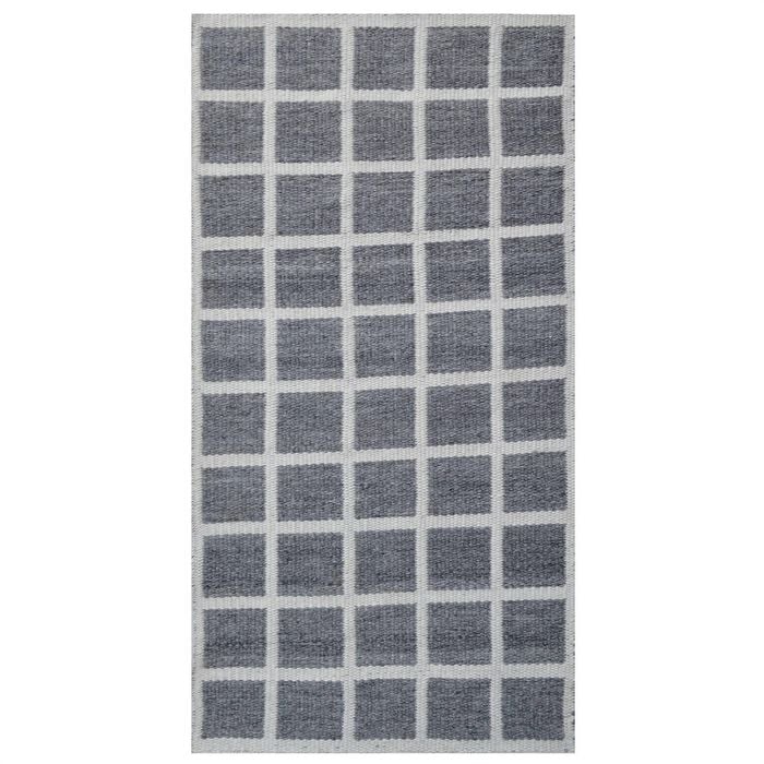 Handwoven Checkered Rug-Lattice 6388-Charcoal Ivory-80x150cm