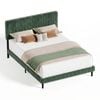 Advwin Double Corduroy Upholstered Bed With Adjustable Headboard Green