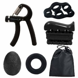 Black Hand Grip Strength Training Set 5-Piece - Adjustable Grip Exerciser & Rings