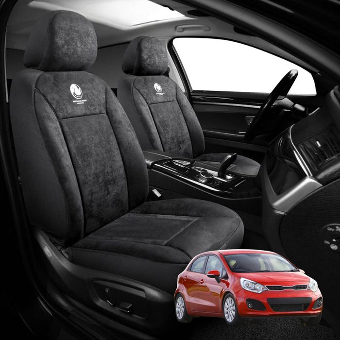 Australian Goose Edition Front Seat Covers for Kia Rio 2012 - 2016 (UB) - Suede, Universal Fit - Black