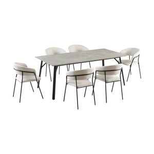 Supreme 7pc Set 200cm Dining Table Chair Faux Marble Melamine Top Stone Grey
