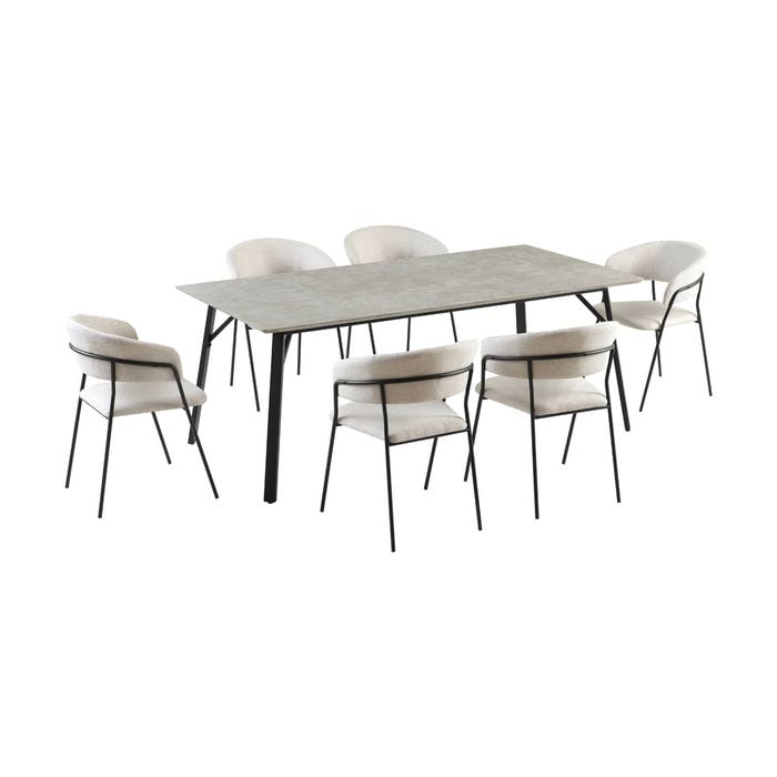 Supreme 7pc Set 200cm Dining Table Chair Faux Marble Melamine Top Stone Grey