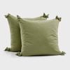 Dreamaker Bonnie Washed Cotton European Pillowcase With Bows Twin Pack Olive 65x65cm