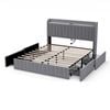 Ufurniture Double Size Bed Frame Tufted Headboard & Charging Station and USB Ports 4 Storage Drawers Grey