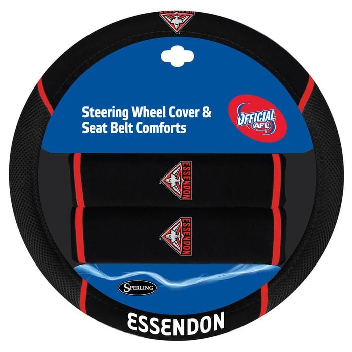 Essendon Bombers Official Afl Steering Wheel Cover And Seat Belt Cover Set