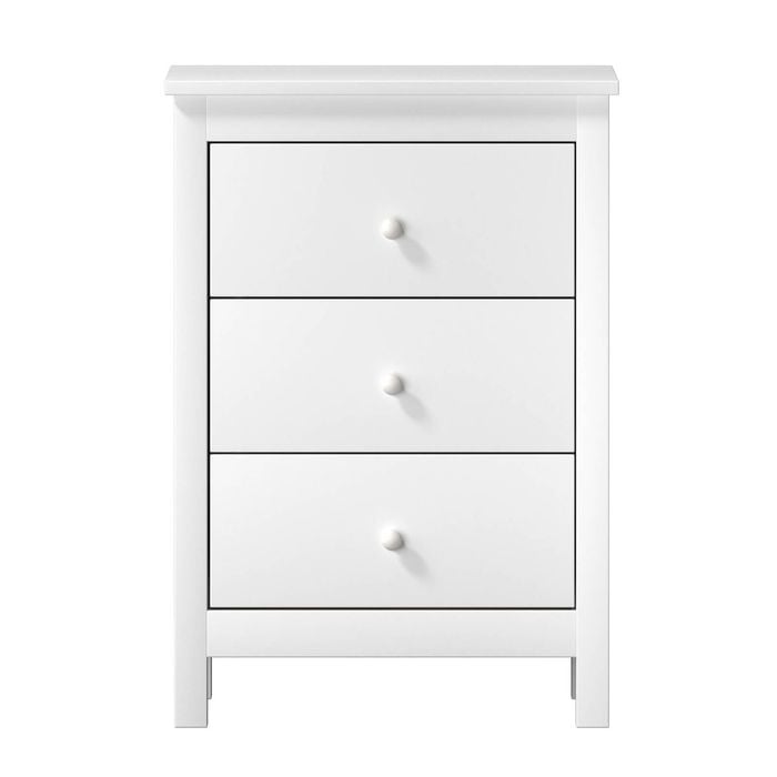 Oikiture Bedside Table 3 Drawers Hamptons Furniture Storage Unit White
