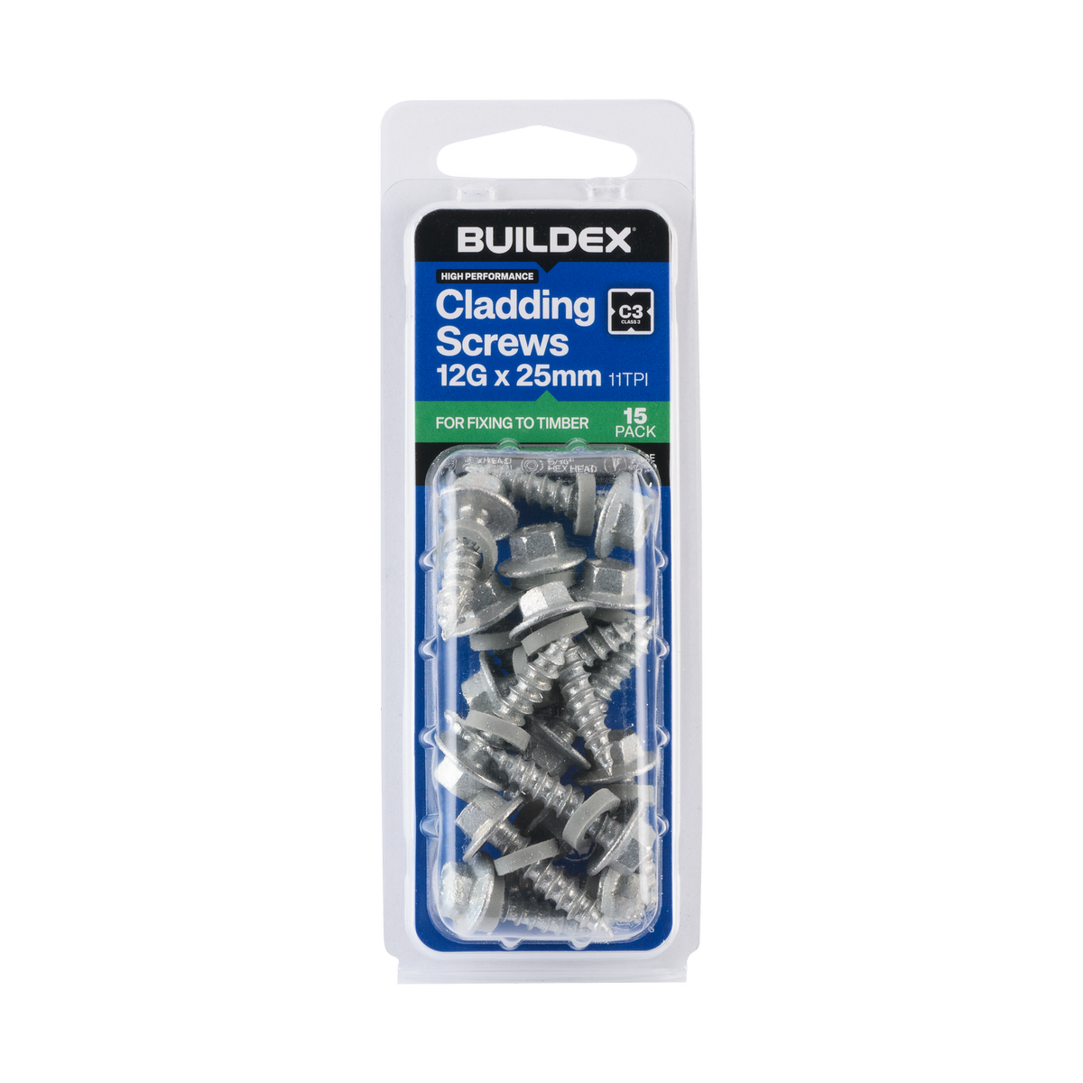 Buildex 12G x 25mm Class 3 Cladding Screws with Seal - 15 Pack ...