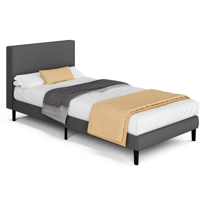 Advwin Bed Frame Single Size Mattress Base Upholstered Platform Grey
