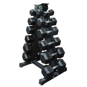 120kg - 6 Pair Hex Rubber Dumbell Weight Set With 4_6p Rack