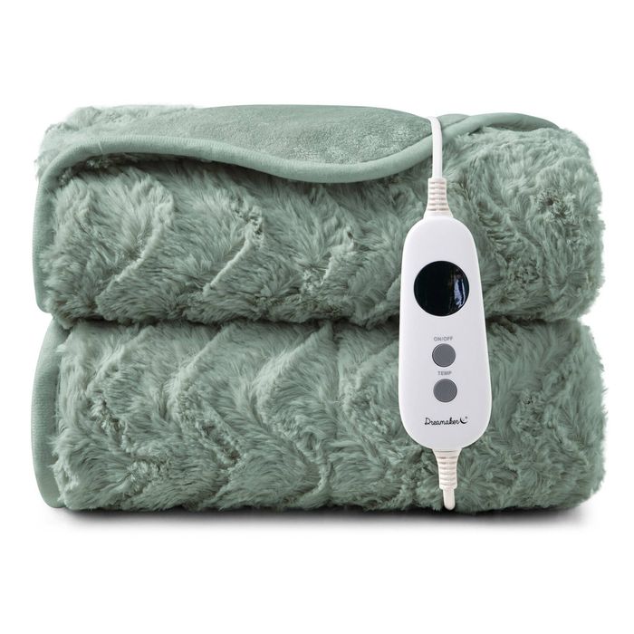 Dreamaker Felix 500gsm Faux Fur Washable Electric Heated Throw Blanket 200x180cm Leaf | Overheat Protection, 9 Heat Settings