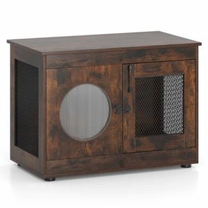 Costway Dog Crate Furniture Heavy Metal Mesh Translucent Window
