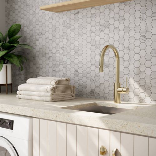 Modern bathroom interior featuring contemporary fixtures and finishes.