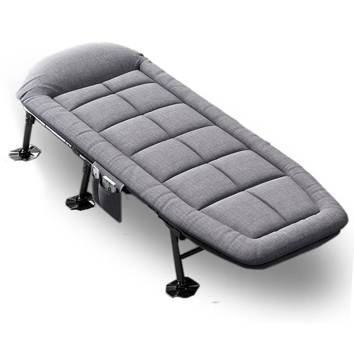Folding Foldable Portable Camping Bed Cot Recliner Chair Beach Single Outdoor Stretcher - Grey