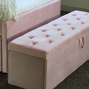 Istyle Design Extra Large Ottomon Storage Box Wooden Velvet Pink