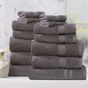 14pc Renee Taylor Stella 650gsm Super Soft Bamboo Cotton Towel Set Charcoal